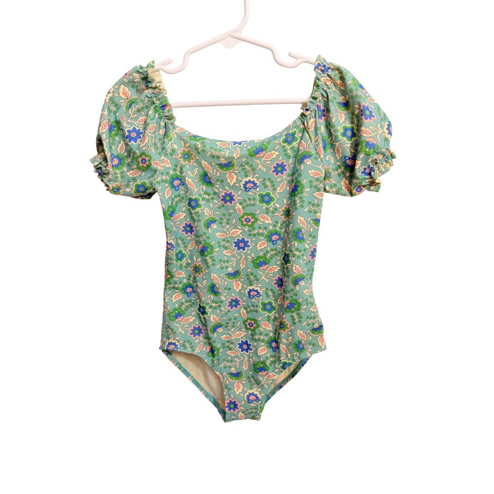 BODEN | Green Floral Puff Sleeve 1 Piece Swimsuit | 5-6Y | $50
